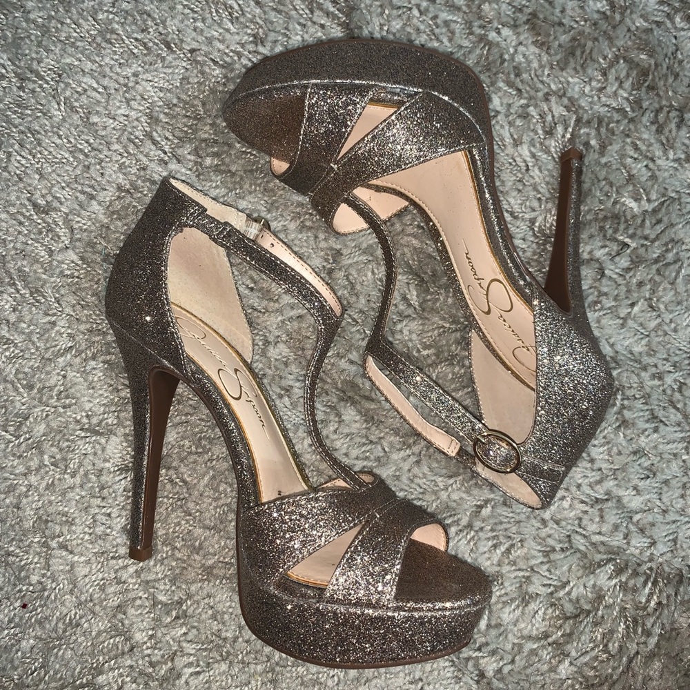 Jessica Simpson Gold Glittery Heels